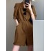 Solid Button Pocket Elastic Waist Lapel Short Sleeve Casual Romper