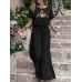 Embroidery Drawstring Waist Ruffle Wide Leg Two Pieces Suit