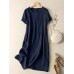 Solid Short Sleeve Crew Neck Casual Dress For Women