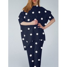 Polka Dot Irregular Hem Elastic Waist Casual Suit