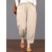 Solid Elastic Waist Pocket Pants For Women