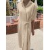 Solid Button Knotted Lapel Casual Shirt Dress