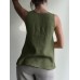 Cotton Solid Ruched Sleeveless Casual Tank Top